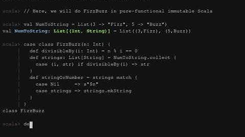 Fizz Buzz immutable algorithm in Scala (ScalaAlgorithms.com)