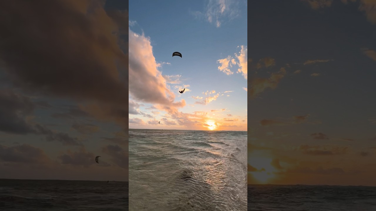 Last jump before the sun goes down #kiteboarding #sunset #paradise #flying #kiting #mauritius