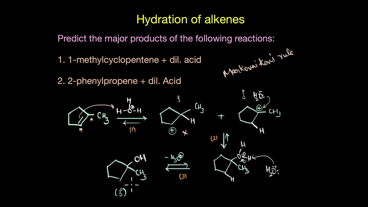 ⁣Hydration of alkenes:worked problem | Alcohols, phenols and ethers | Chemistry | Khan Academy