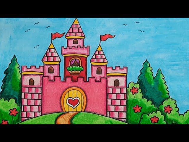 very easy , how to draw Princess Palace/ drawing and coloring for kids,  toddlers - YouTube