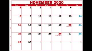 November 2020 calendar : Download free blank and printable