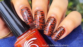 Tiger print nail art | nail art with household items
