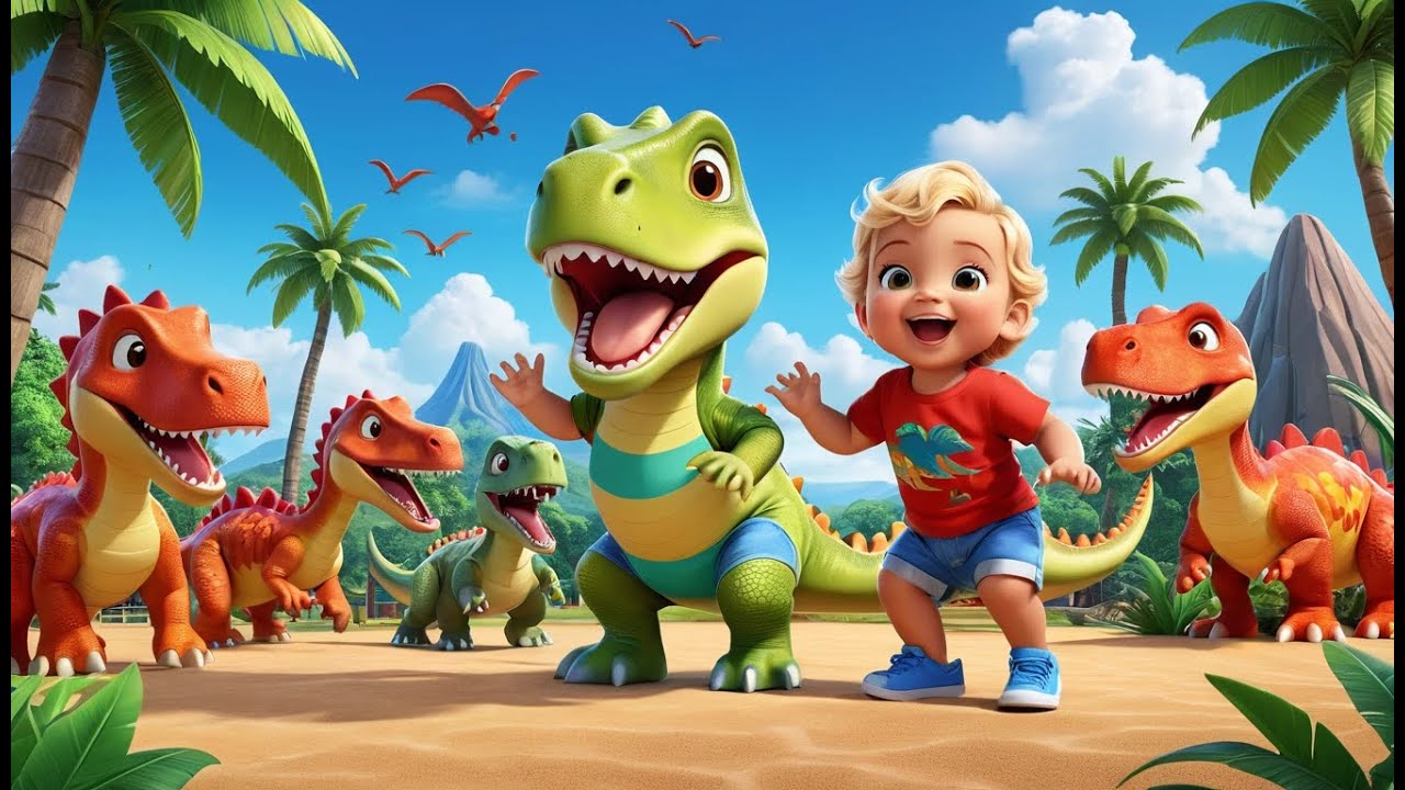 Five Little Dinosaurs Jumping High | Fun Dinosaur Song for Kids | Counting Adventure Rhyme