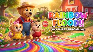 Rainbow Flood At Ben Farm! 🌈💧 Tractor Safe Path Rescue + Flag Code Rules! Ben Family Farm  Kids Safe screenshot 4