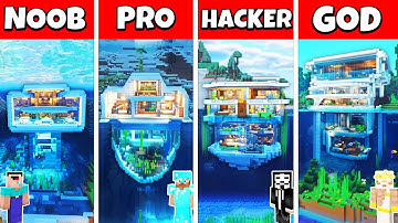Minecraft Underwater Modern House Build Challenge - Noob vs Pro vs Hacker vs God Animation
