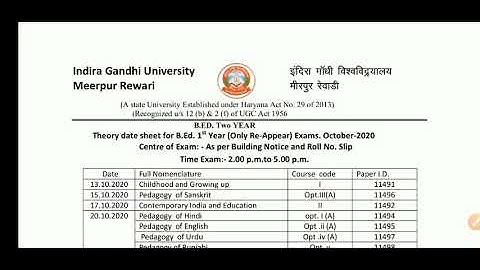 B.Ed 1st  (re-appear)&  2nd year Datesheet (IGU) Naveen Dahiya