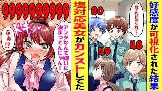 【漫画】普段俺を嫌う塩対応幼馴染美女→突然好感度が可視化されるとなぜかカンストしていたんだが【胸キュン漫画】【恋愛漫画】