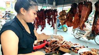 Top Khmer Woman Chopping Pork - Phnom Penh Street Food, Crispy Pork Belly, Braised Pork Roast Ducks