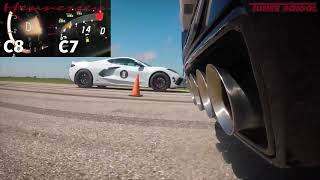 C8 Corvette vs C7 Corvette - Year 2020 - Drag Race and Roll Race