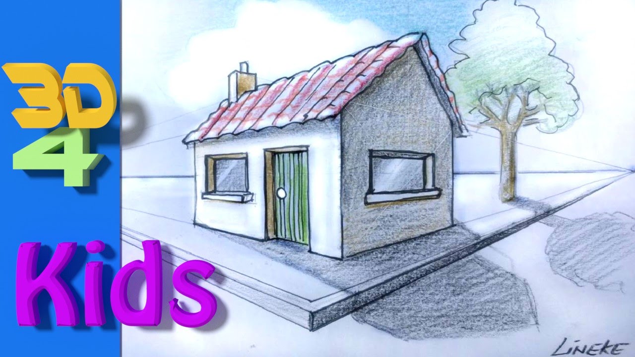 8th Grade 3d drawing draw HOUSE 2 Point perspective - YouTube