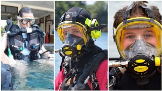 Amazing Aqua Girls Wearing Latex Full Face Gas Masks And Scuba Diving Gear Dresses