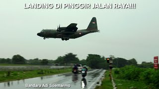 Menegangkan!!! Saat Hujan Lebat, Pesawat Hercules Landing di Runway 08 Bandara Adi Soemarmo Solo