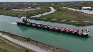 Algoma Sault Bulk Carrier  Welland Canal (4K Aerial View)