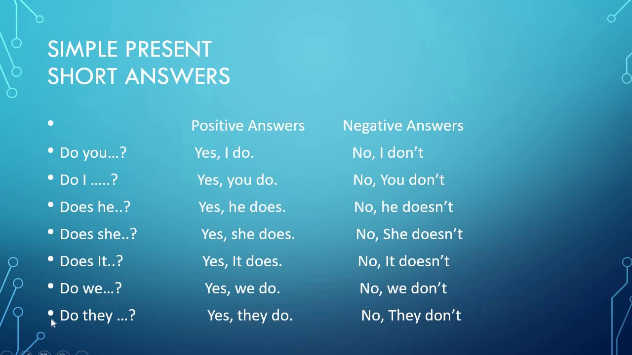 SIMPLE PRESENT Short Answers - YouTube