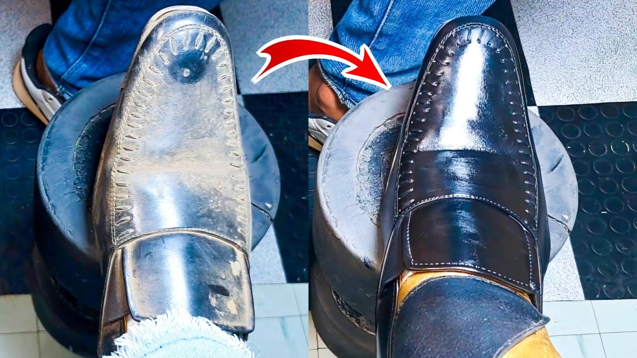 Shoeshine ASMR ✨ Black Leather Shoe Turned Mirror Shiny | Relaxing Cleaning Sounds