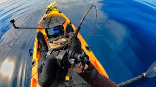 Slow Jigging off a Kayak SOLO 8km OFFSHORE - Perfect conditions HUGE Hook-ups