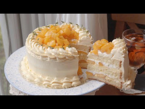 복숭아 케이크 만들기 Peach cake Recipe 황도 생크림케이크 레시피 복숭아 쇼트케이크 만드는법 케이크 아이싱 과일 케이크 생일케이크 복숭아 크림 커스터드 복숭아조림