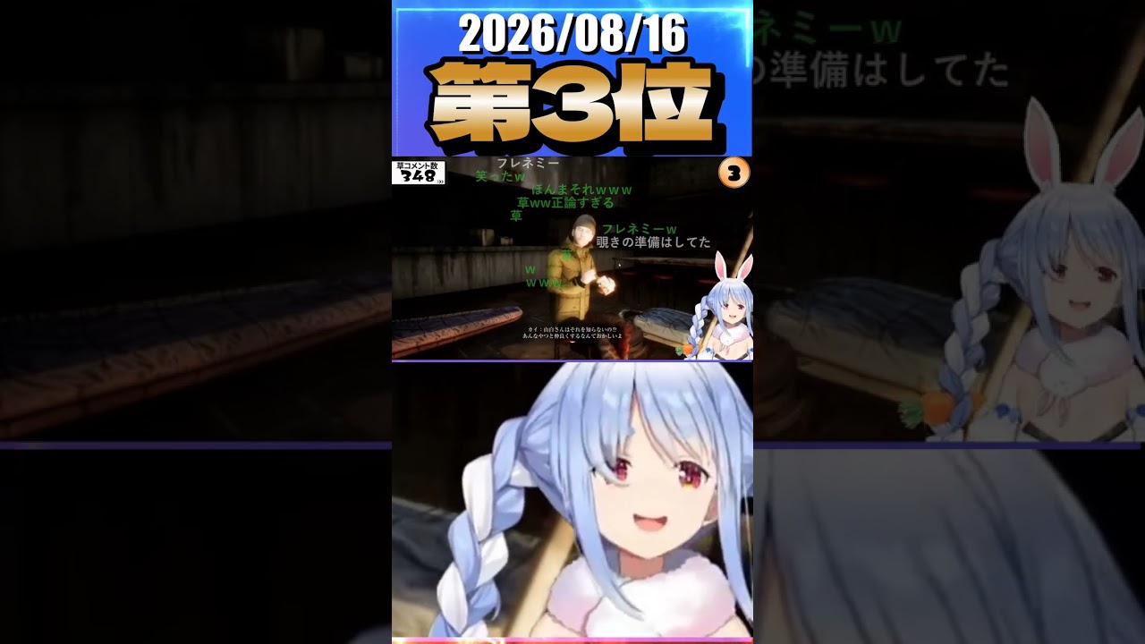 8/16 草コメント数ランキング第3位 #兎田ぺこら 1時間42分ごろ