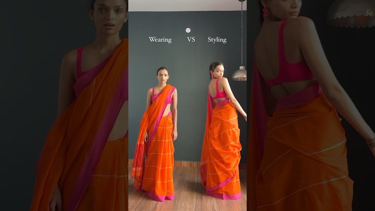 Wearing VS Styling A orange Saree No.1 Nivi drape🥻