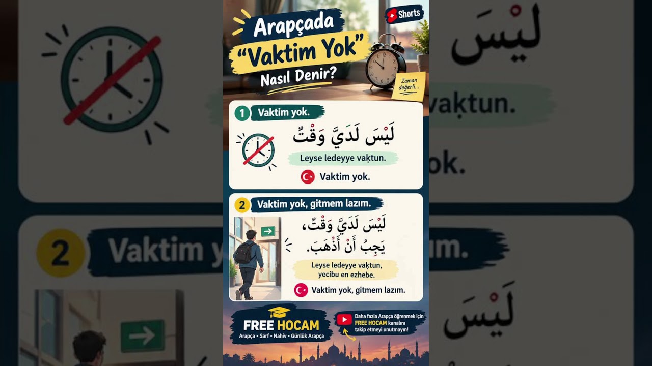 Arapçada VAKTİM YOK nasıl denir  #arapça #arapçadersleri #arabic #learnarabic