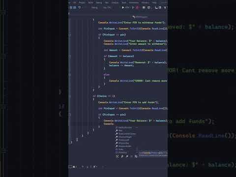 C# speed-coding: Console ATM Beginner Project (#shorts)