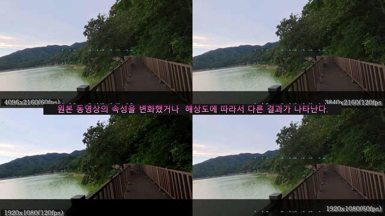원본 동영상의 해상도에 따라서 서로 다른 출력 해상도 보기
