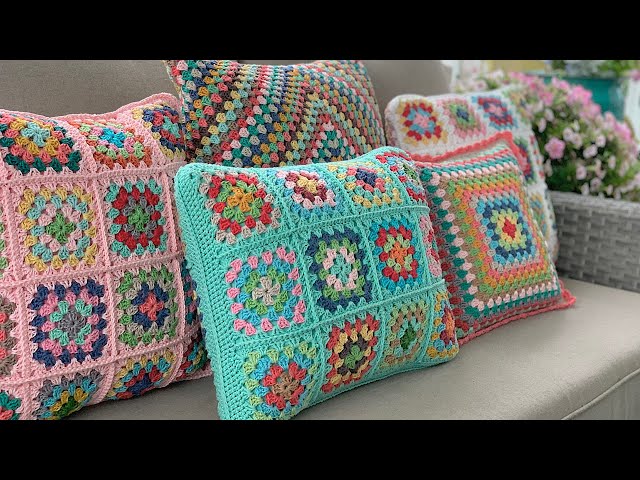 DIY Crochet Granny Square Throw Pillow - the neon tea party