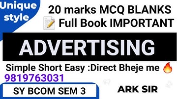 2025 Mcq True False 20 Marks Objectives ADVERTISING SYBCOM Sem 3 Idol | SRK ARK SIR