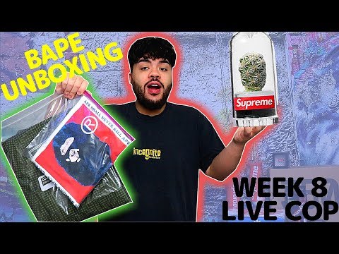 SUPREME SS18 WEEK 8 LIVE COP + BAPE UNBOXING!!! CACTUS KEYCHAIN MANUAL CHECKOUT