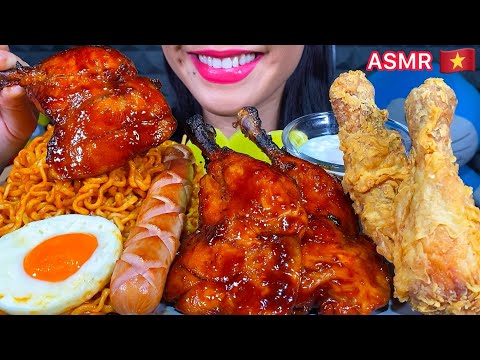 ASMR BBQ CHICKEN, FRIED CHICKEN, SAUSAGE, SPICY NOODLES MUKBANG MASSIVE Eating Sounds
