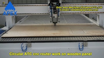Circular ATC cnc router work on wooden panel