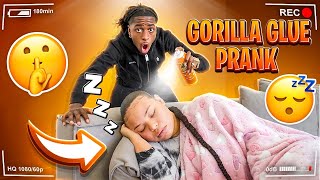 GORILLA GLUE PRANK ON GIRLFRIEND *BAD IDEA*