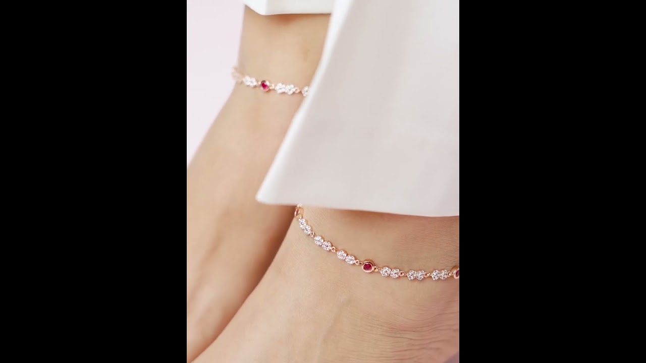 Floral Cubic Zirconia Rose Gold Plated 925 Sterling Silver Anklet