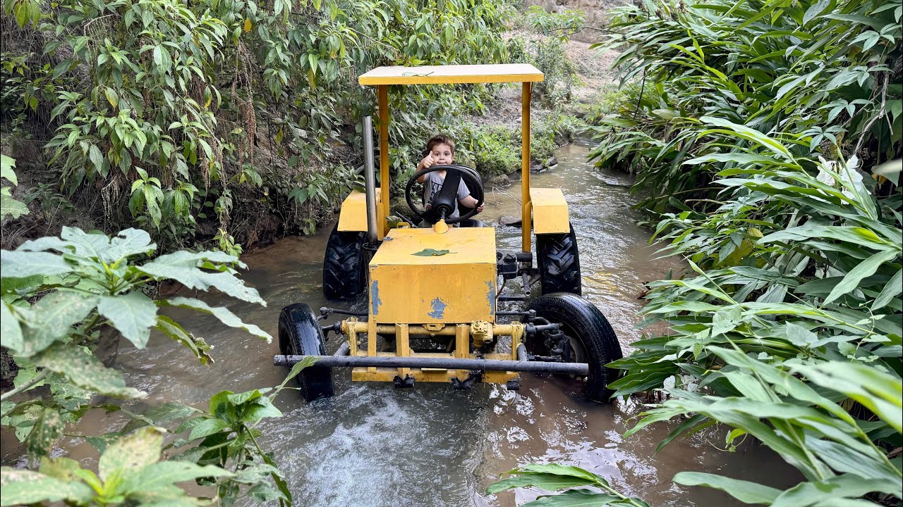 ETREI NO RIO COM O MINI TRATOR CASEIRO. Thiago velho