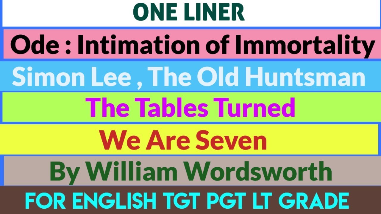 Oneliner | Intimation of Immortality, The Tables Turned,We Are Seven, Simon Lee | TGT PGT LT English