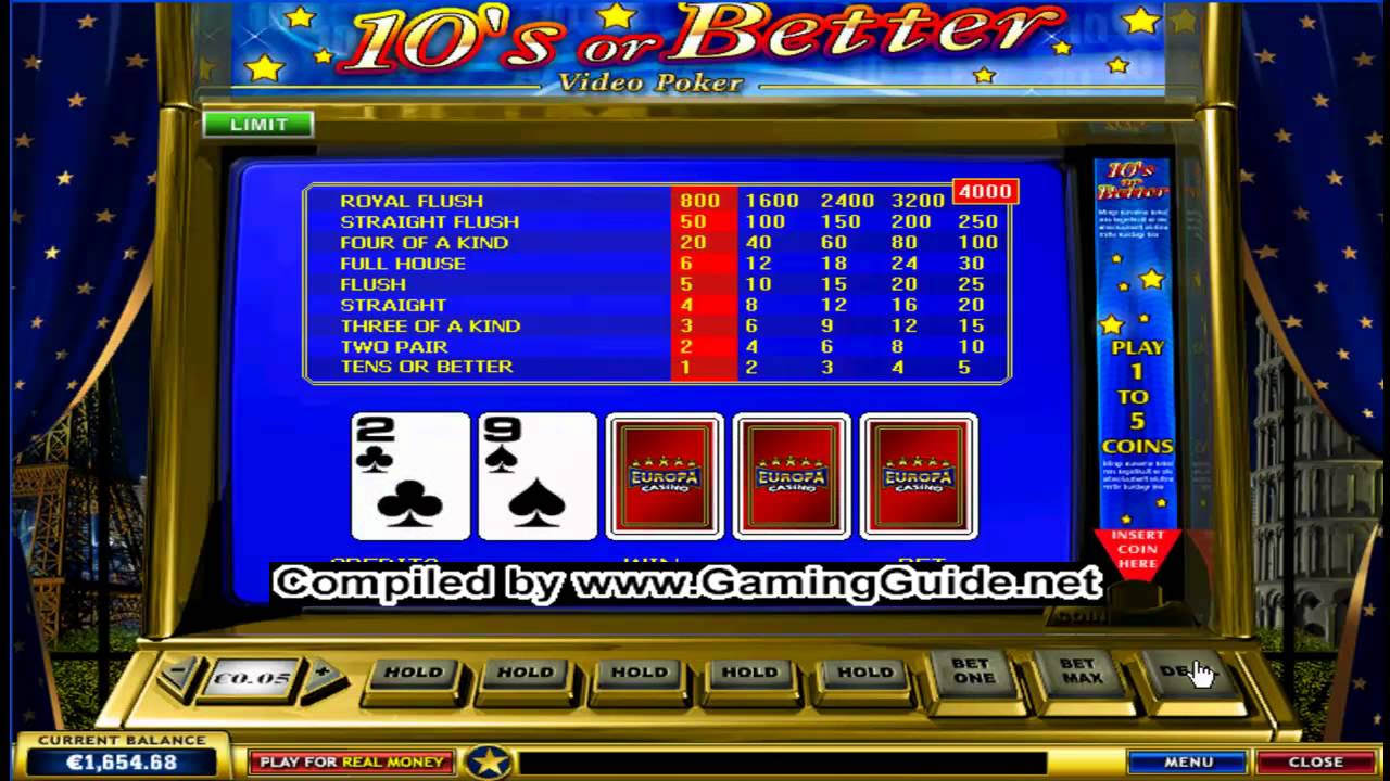 Europa Casino 10's or Better Video Slots - YouTube