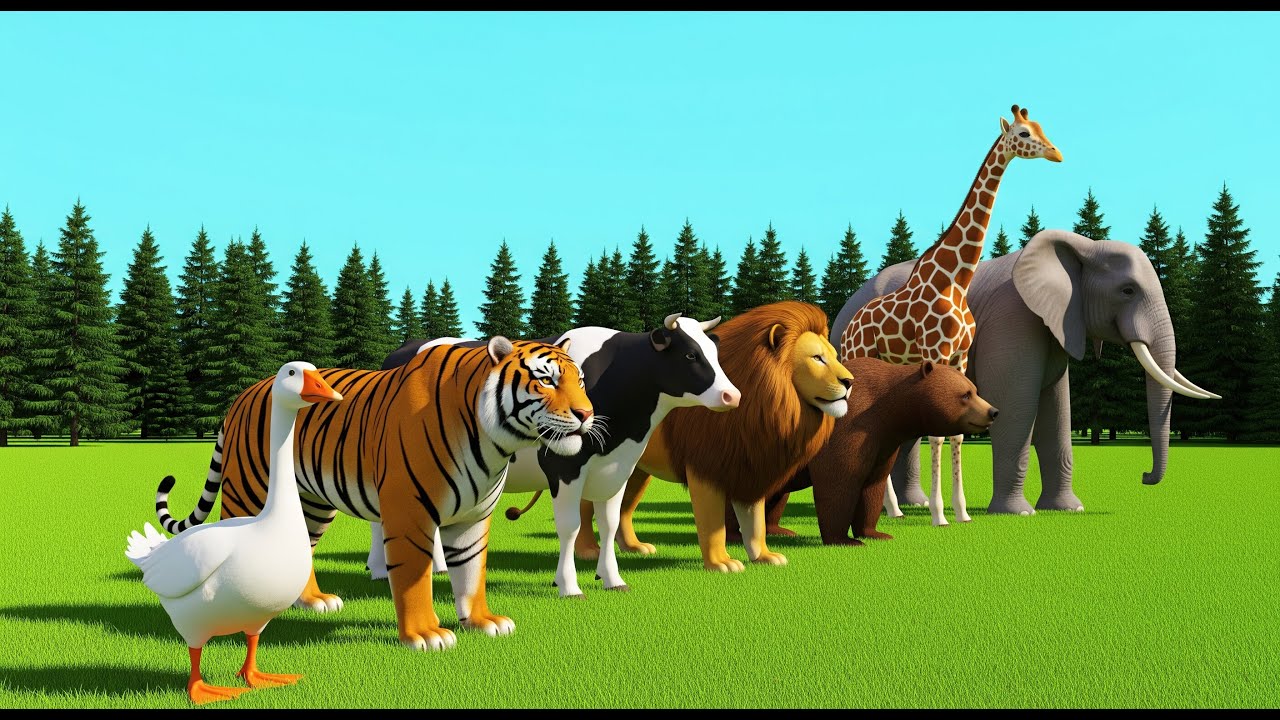 Long Slide Game with Cow Elephant Gorilla Hippopotamus Tiger 3d Animal Game Funny 3d Animals