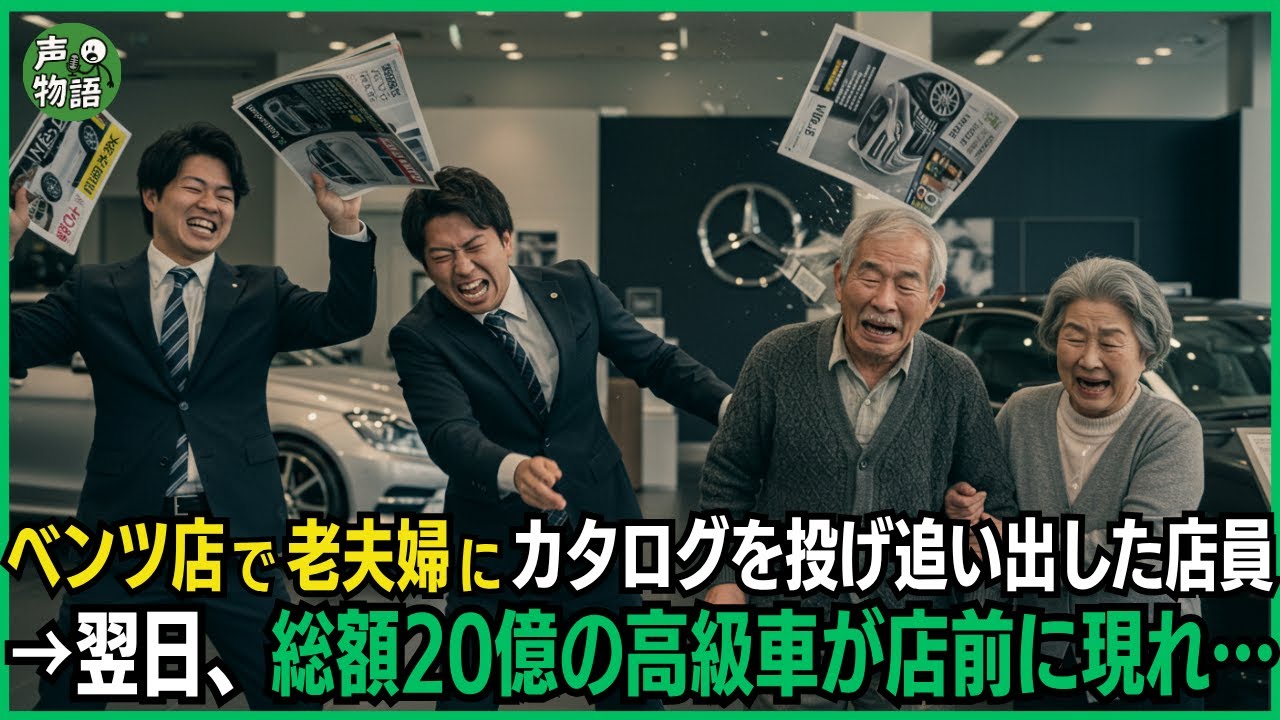 ベンツ店で老夫婦にカタログを投げ追い出した店員→翌日、総額20億の高級車が店前に現れ…
