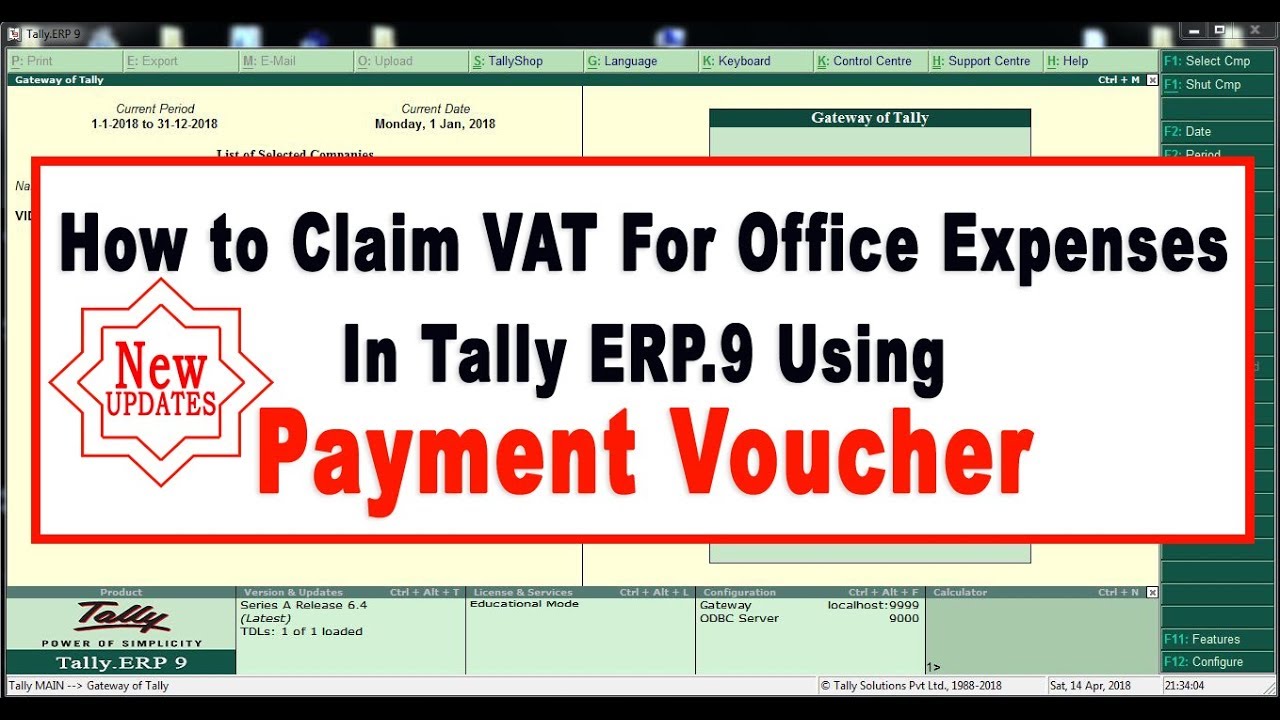 How to Claim VAT For Office Expenses In Tally ERP.9 Using Payment Voucher