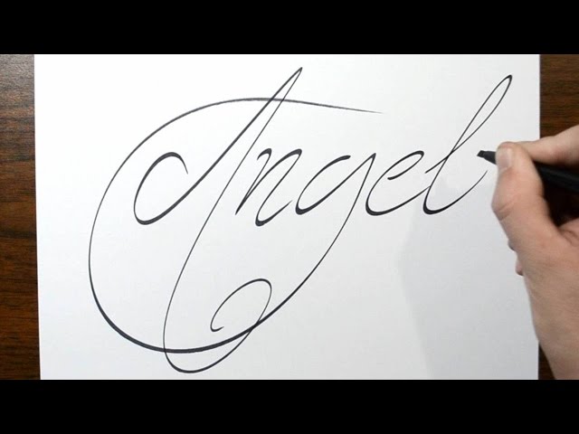 Writing Angel in Thin Cursive Lettering - YouTube