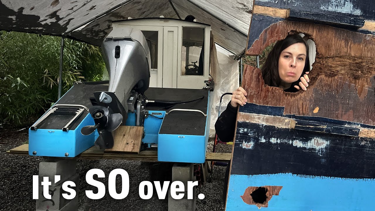 We Found Rot and Had to Cut the Bottom Out of Our Plywood Boat | Part 1 of 3 |  Wooden Boat Repair