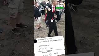 Guy Wearing A Suit At A Festival With Funny Comments