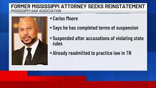 Carlos Moore petitions to lift Mississippi law license suspension