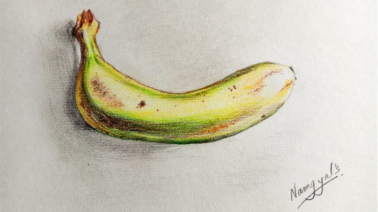 Drawing a realistic Banana Colored Pencil Drawing Water Color