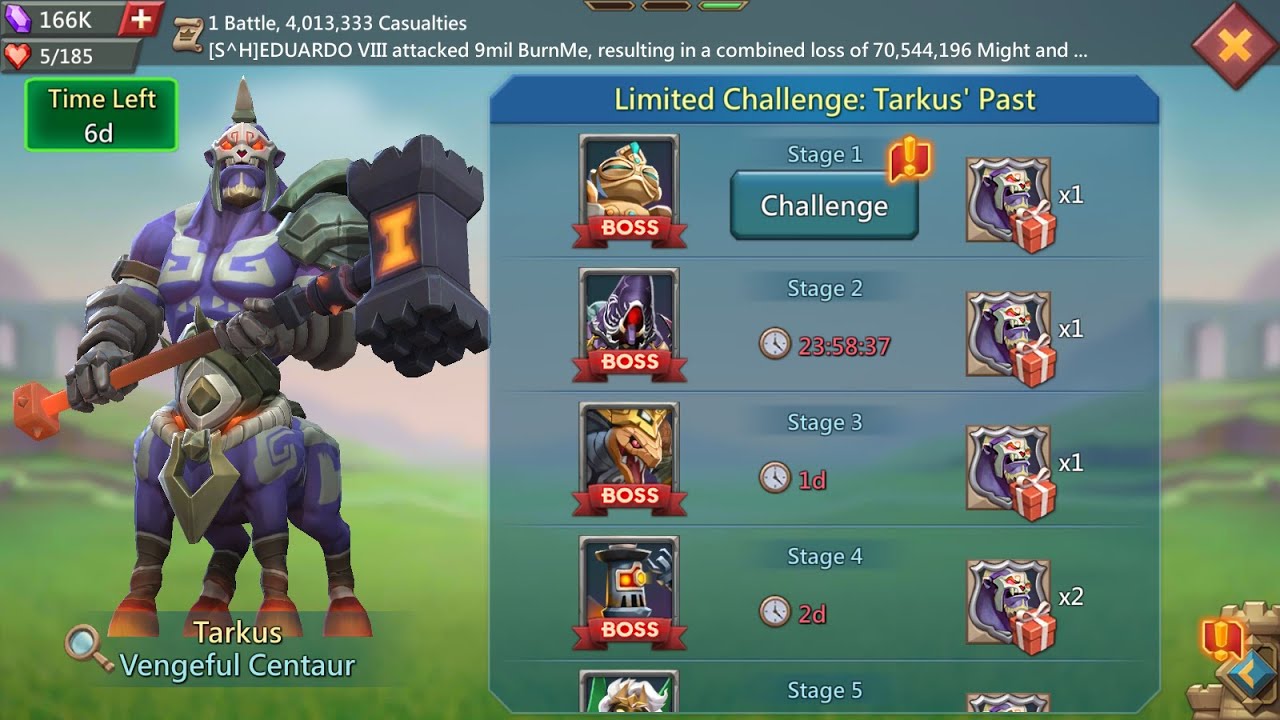 Lords Mobile limited challenge: Tarkus past stage 1 Auto | Vengeful Centaur Stage 1 |Tarkus Stage 1|