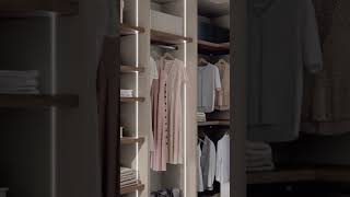 Descubre este vestidor esquinero semiabierto con puertas de cristal