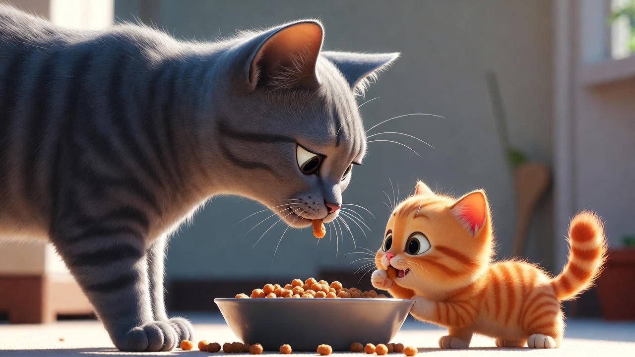 Kitten videos for kids! Baby animals and mom sharing food 🍽️