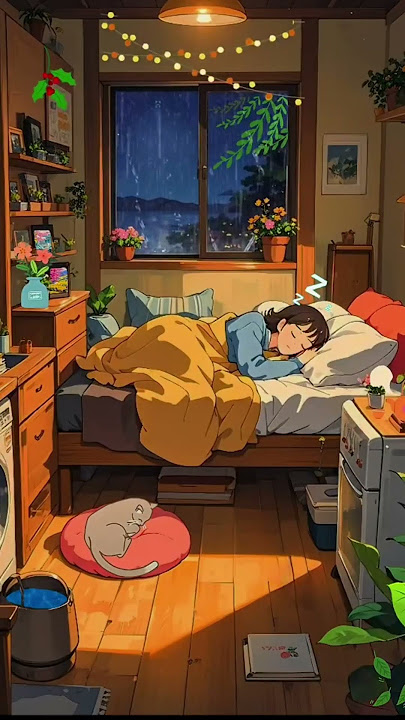 Tidur yang nyaman di malam hujan lebat ๐งโ #animation #cartoon #cozy #scenery