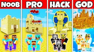Minecraft: FAMILY DESERT HOUSE BASE CHALLENGE - NOOB vs PRO vs HACKER vs GOD in Minecraft Animation