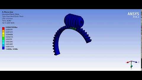 Equivalent Strain on a transient structural analysis on a worm gear assembly
